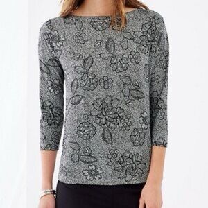 J Jill Wearever Collection Black White 3/4 Sleeve Boat Neck Rayon Top 1X